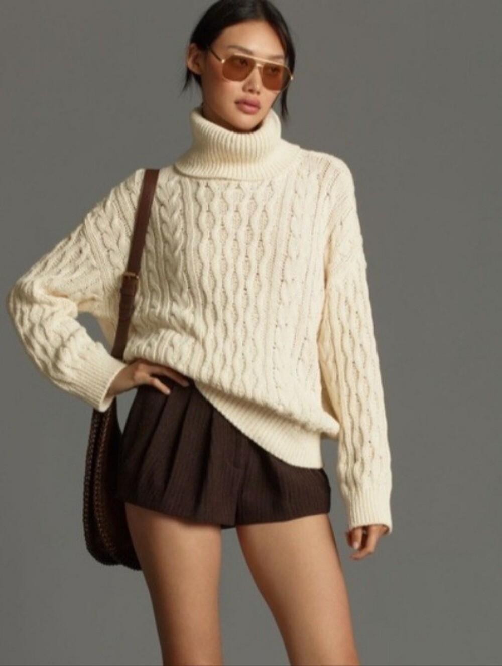 Anthropologie Pilcro Pullover Cream Turtleneck Sweater Size XL NEW NWT Fisherman